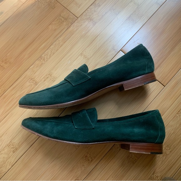 Mansur Gabvriel Classic Flat Loafer Suede Green - Picture 2 of 9